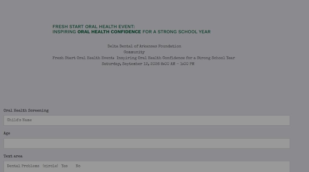 Oral health screening event registration form